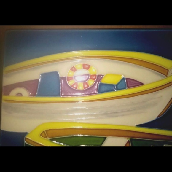 New Enamel Boating Scene Wall Hanging 11” x 14”